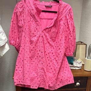 Vibrant Pink Eyelet Blouse for Women